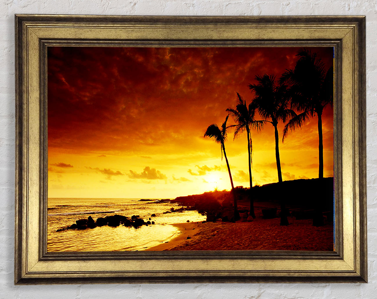 Caramel Palm Tree Sunset Framed Print