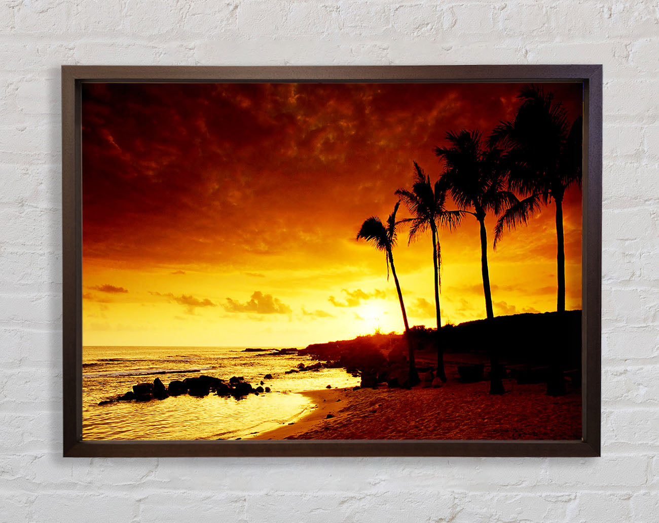 Caramel Palm Tree Sunset Framed Print