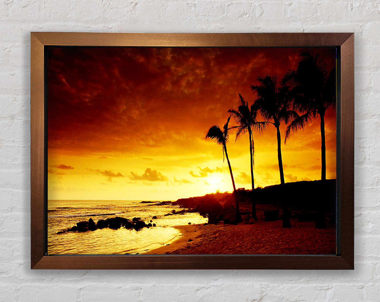 Caramel Palm Tree Sunset Framed Print