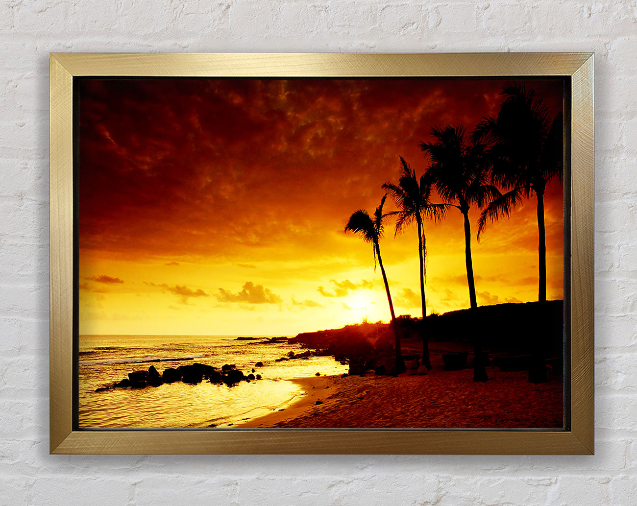 Caramel Palm Tree Sunset Framed Print