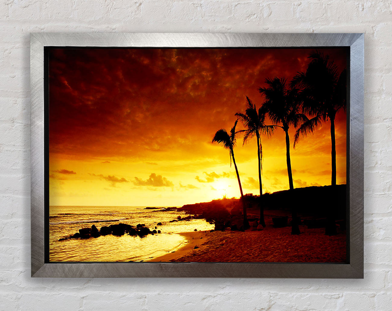 Caramel Palm Tree Sunset Framed Print