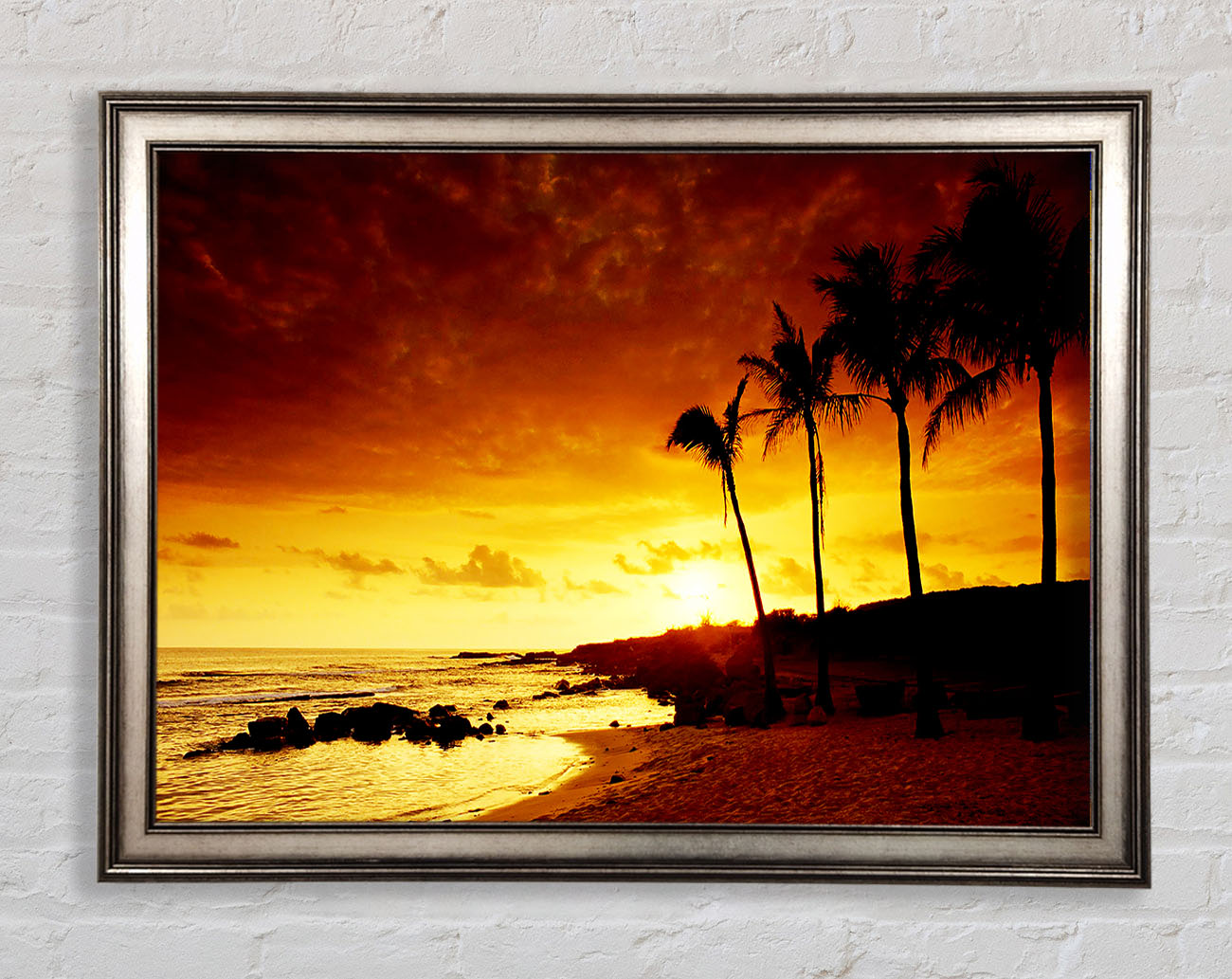 Caramel Palm Tree Sunset Framed Print