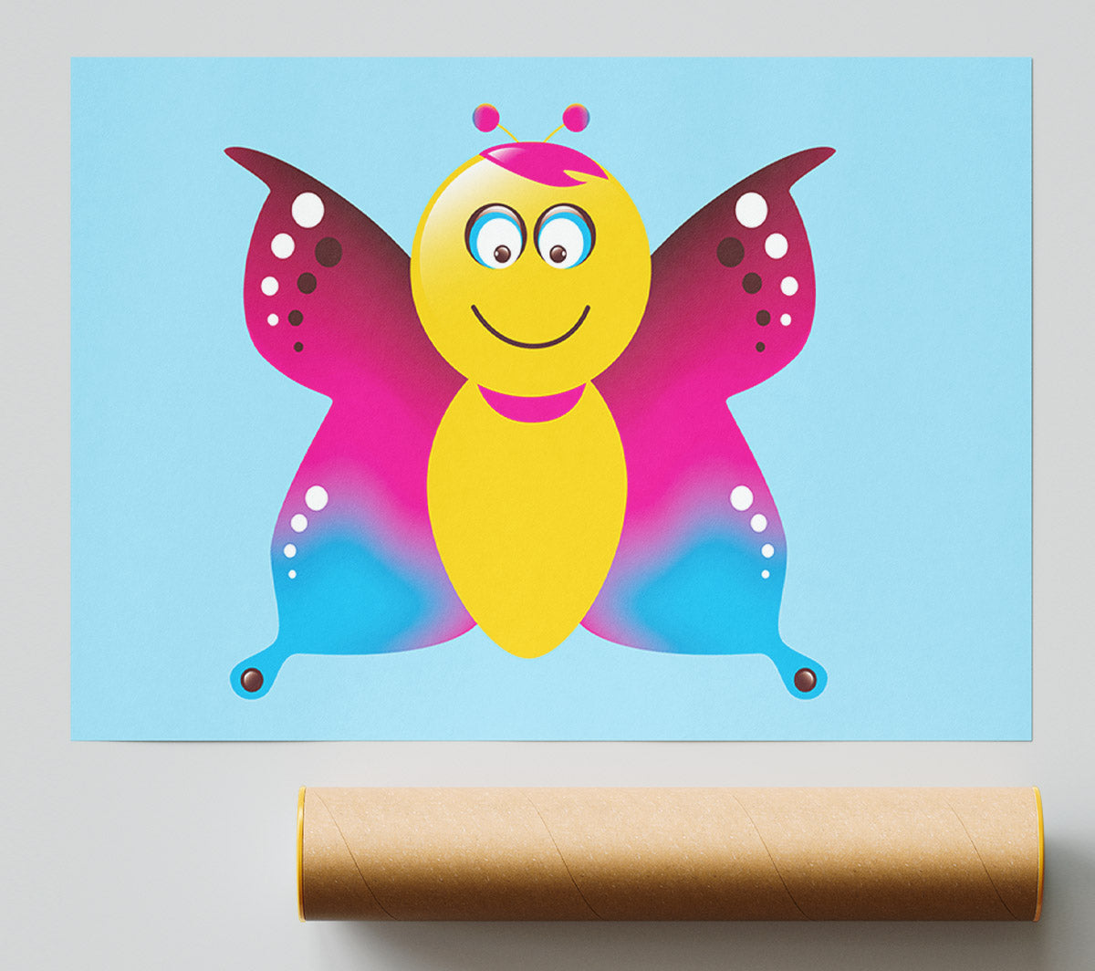Butterfly Cartoon Face Baby Blue Giclee Print