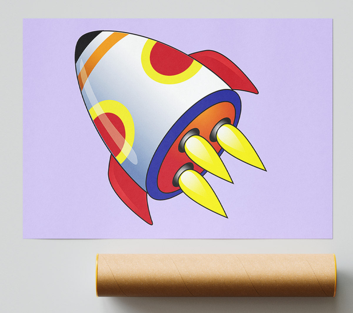 Flying Rocket Ship Lilac Print