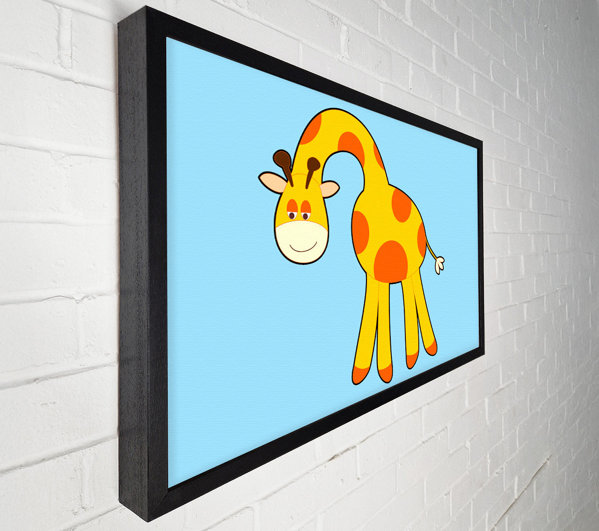 Funny Giraffe Looking Down Baby Blue Canvas Print