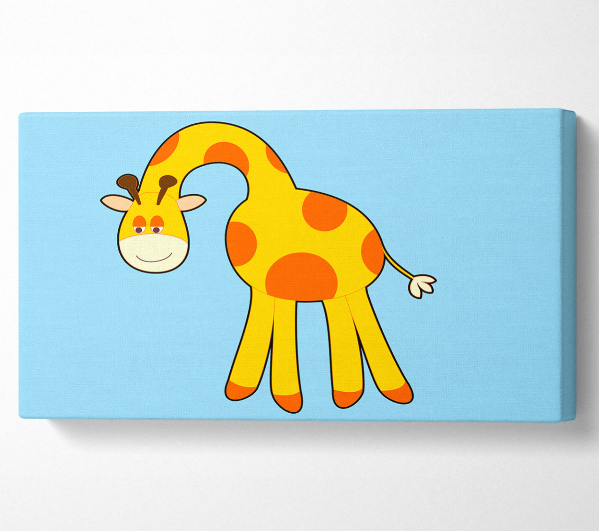Funny Giraffe Looking Down Baby Blue Canvas Print