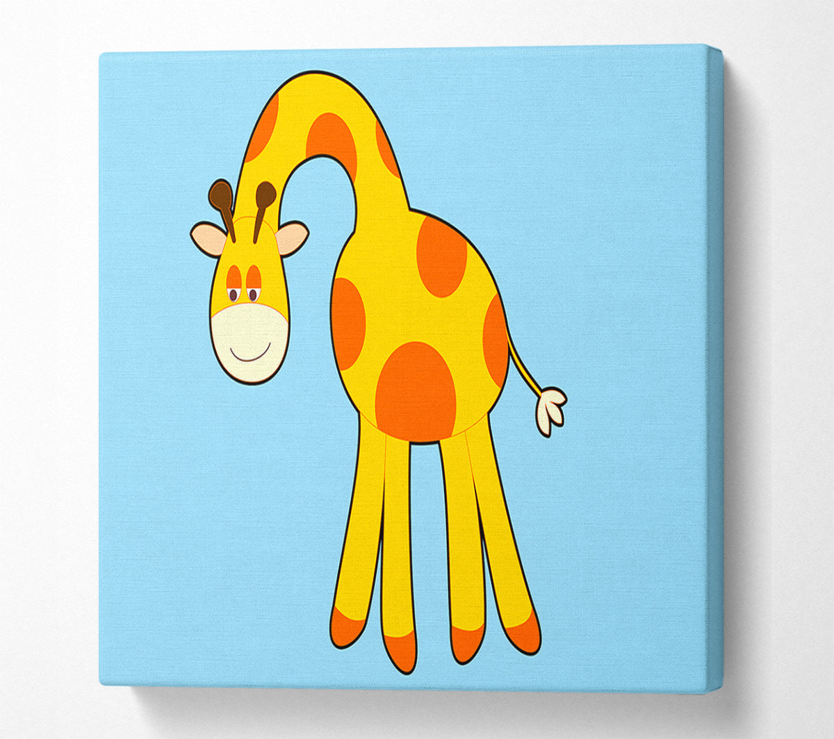 Funny Giraffe Looking Down Baby Blue Canvas Print