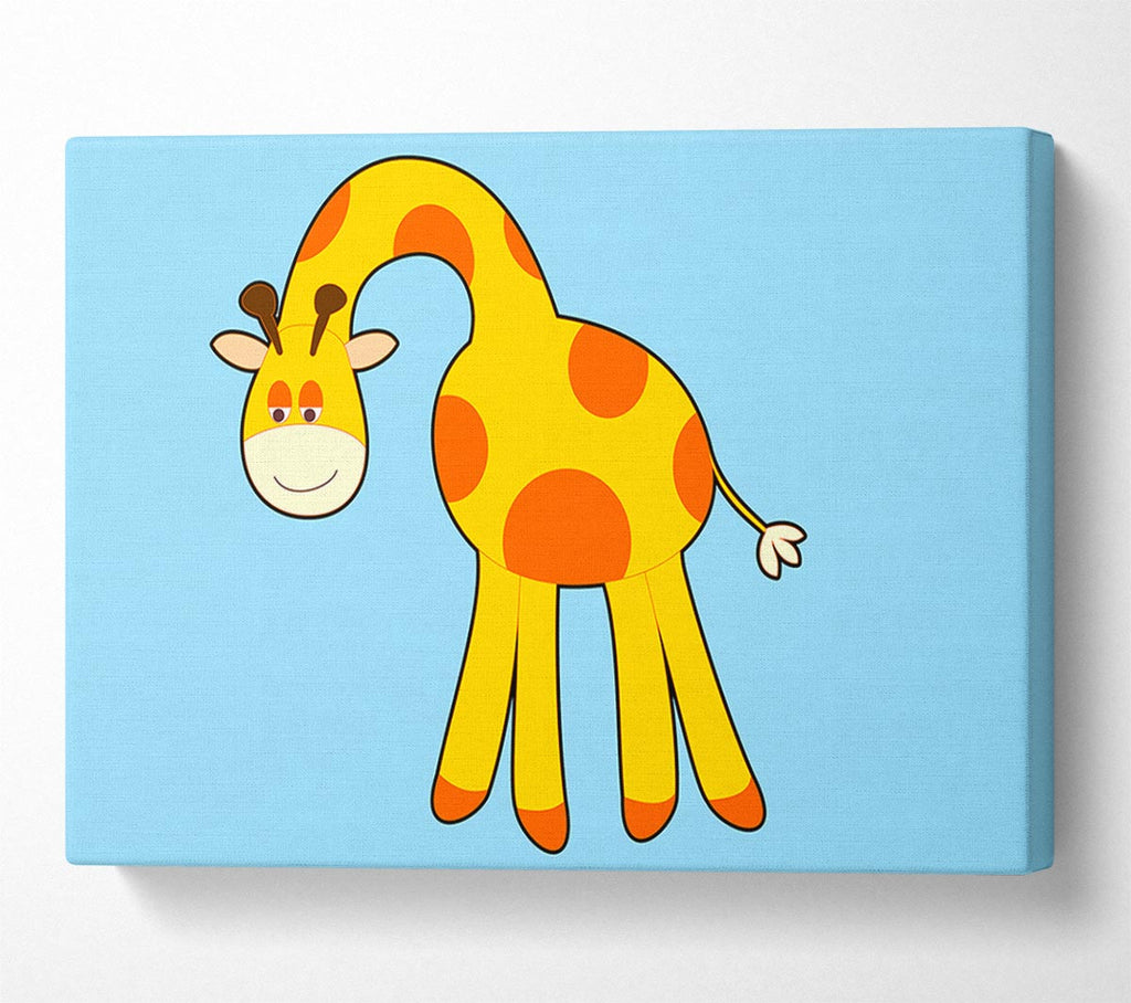 Funny Giraffe Looking Down Baby Blue Canvas Print