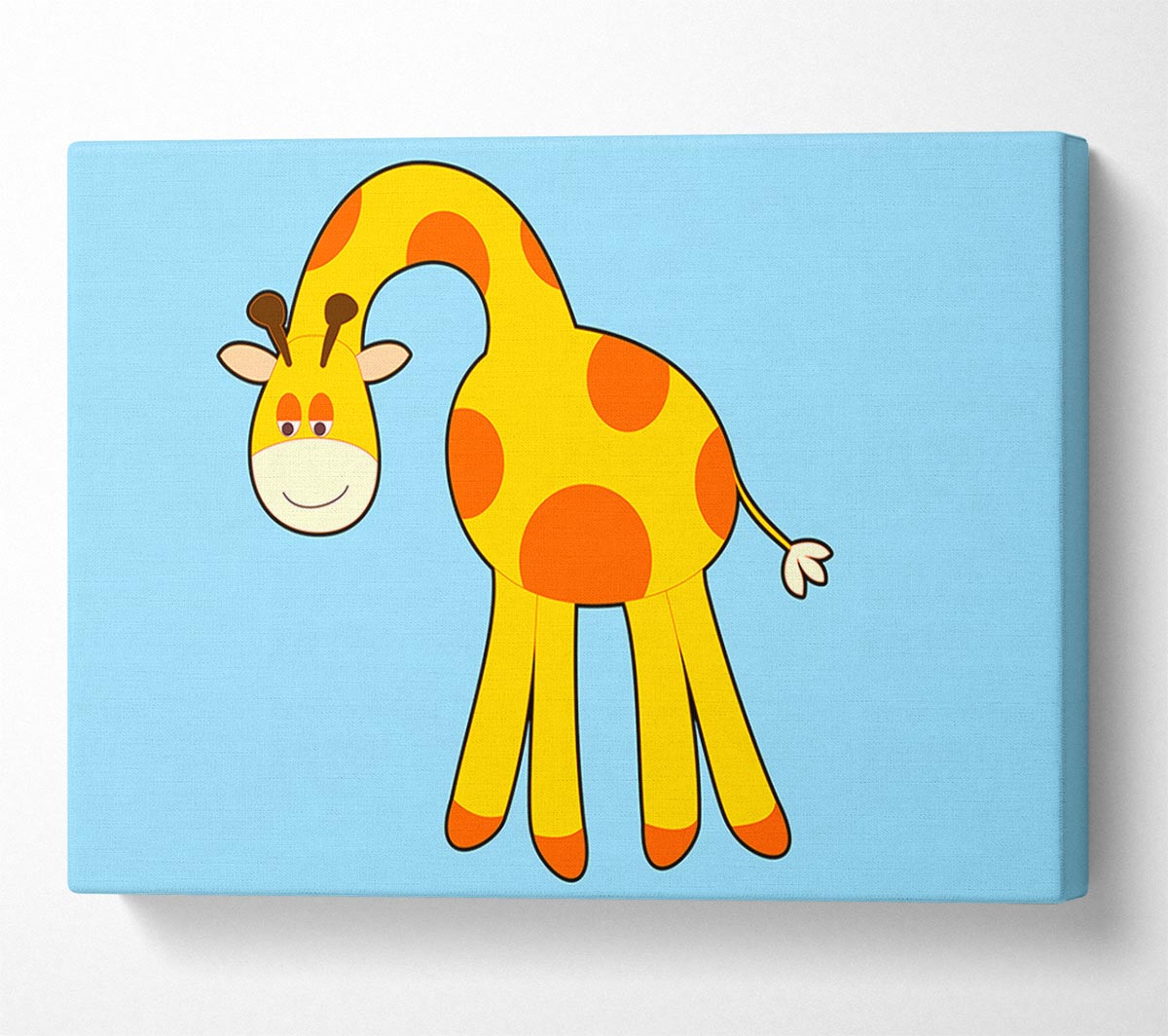 Funny Giraffe Looking Down Baby Blue Canvas Print