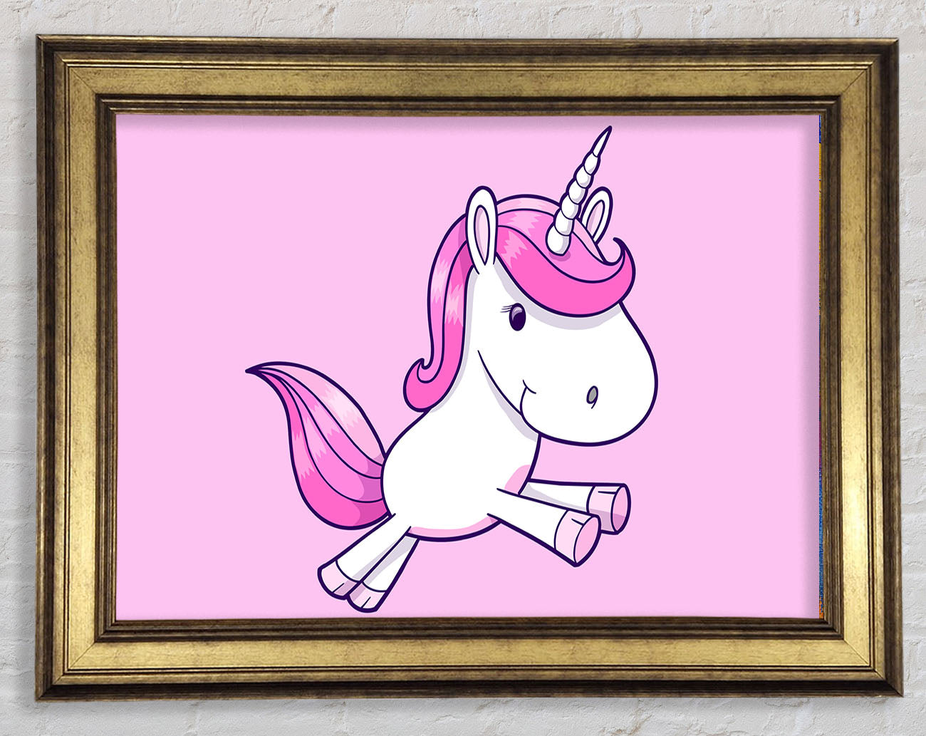Leaping Unicorn Pink Framed Print
