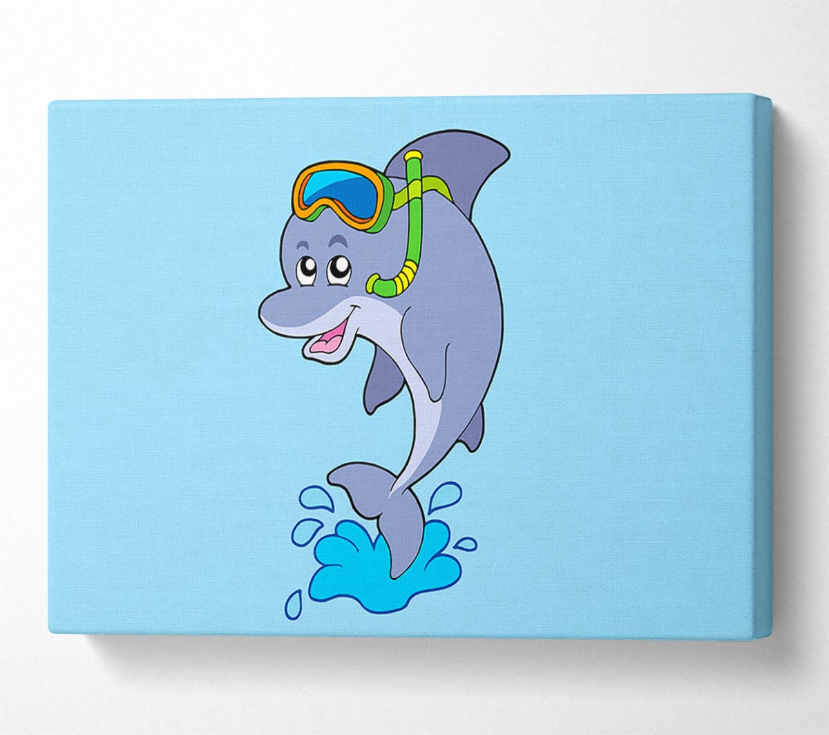 Snorkeling Dolphin Baby Blue Canvas Wall Art