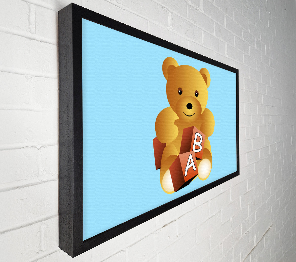 Teddy Bear Alphabet Blocks Baby Blue Canvas Wall Art