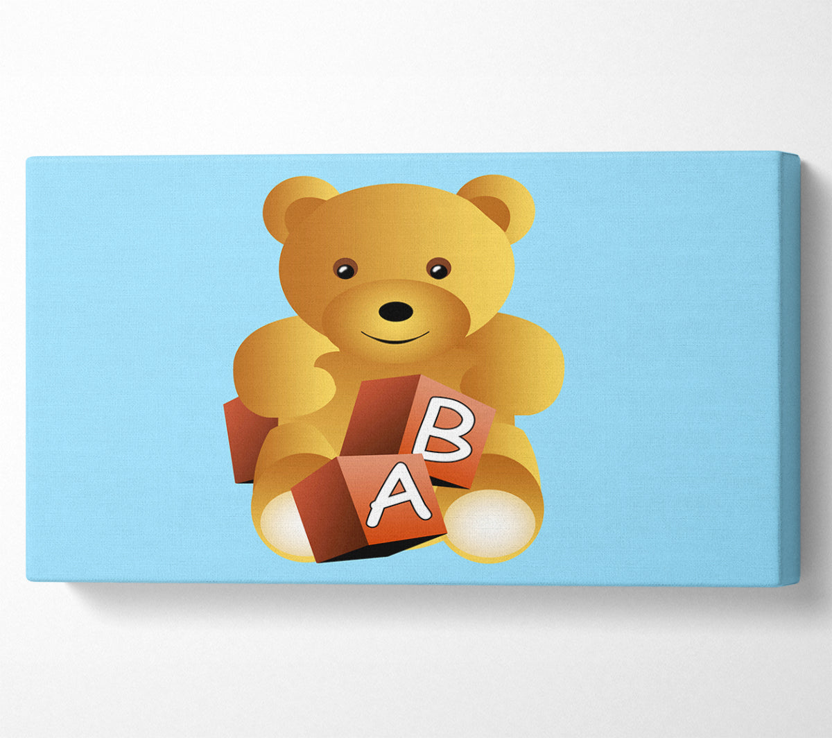 Teddy Bear Alphabet Blocks Baby Blue Canvas Wall Art