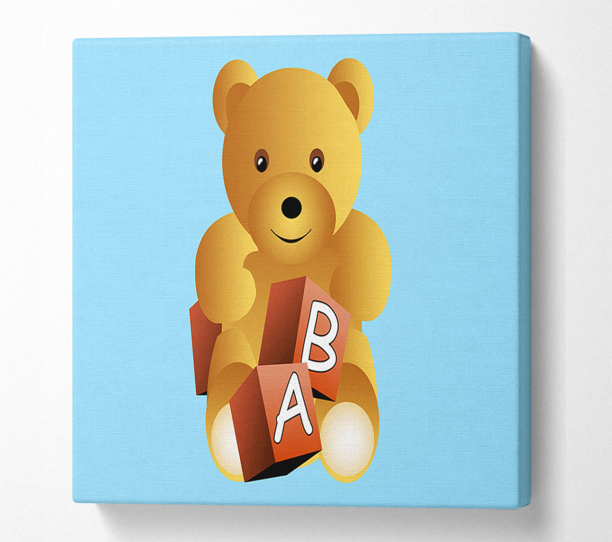 Teddy Bear Alphabet Blocks Baby Blue Canvas Wall Art