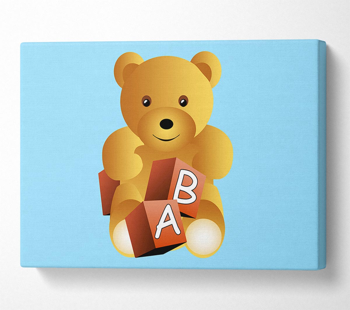 Teddy Bear Alphabet Blocks Baby Blue Canvas Wall Art