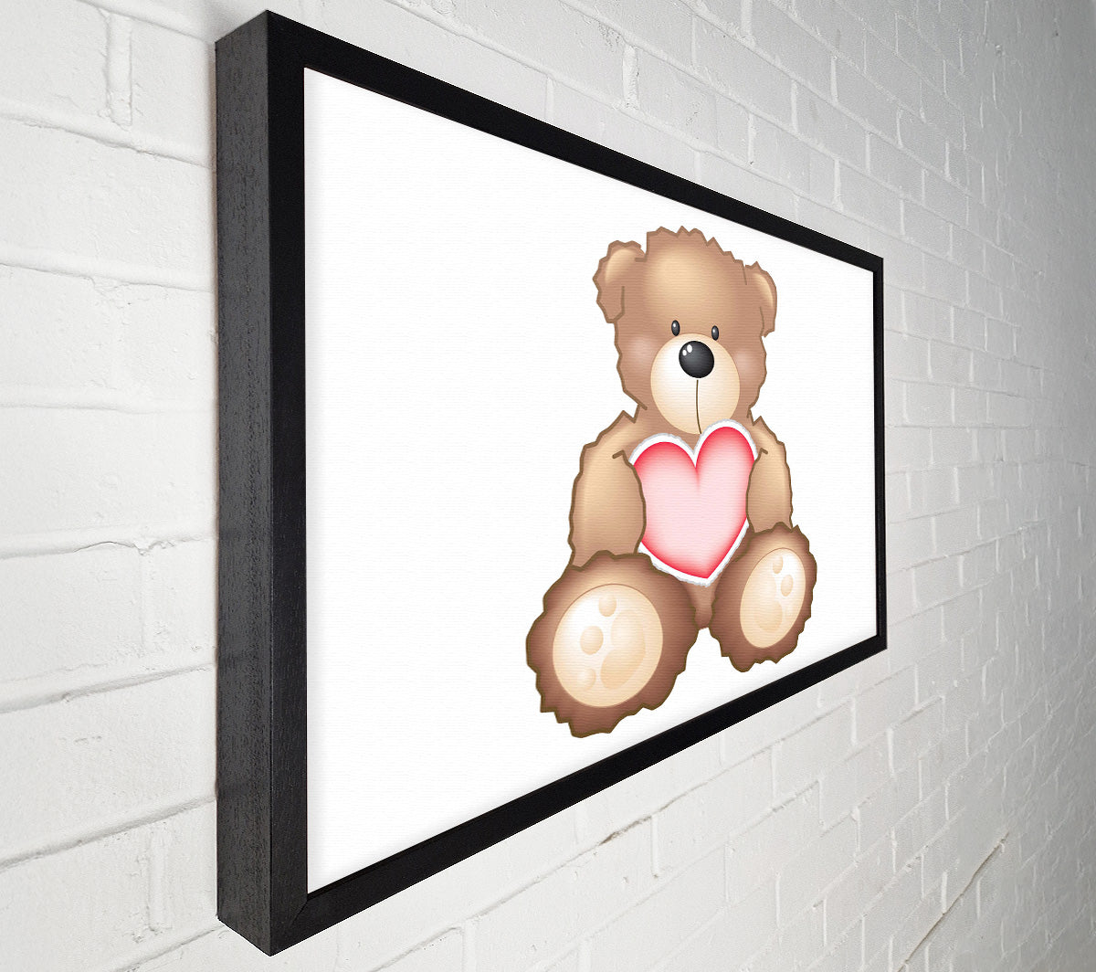 Teddy Bear Love Heart White Canvas Wall Art