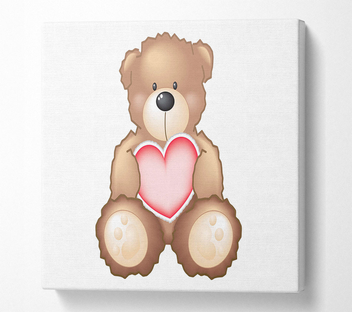 Teddy Bear Love Heart White Canvas Wall Art