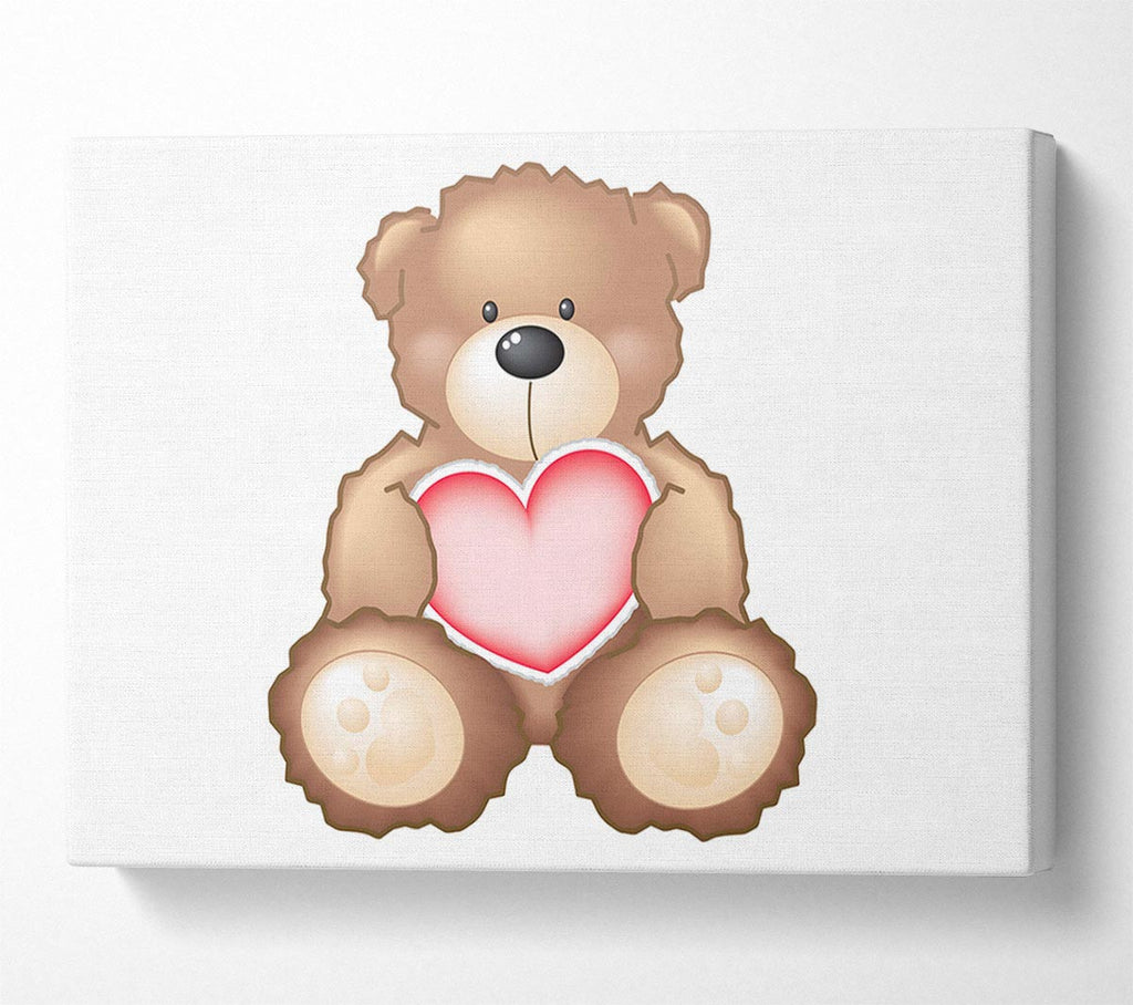 Teddy Bear Love Heart White Canvas Wall Art