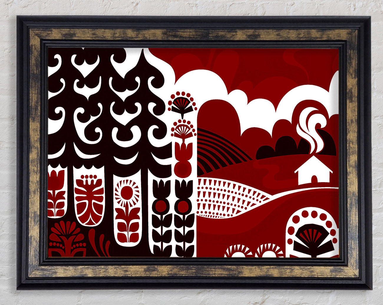 Abstract Hills Maroon Framed Print