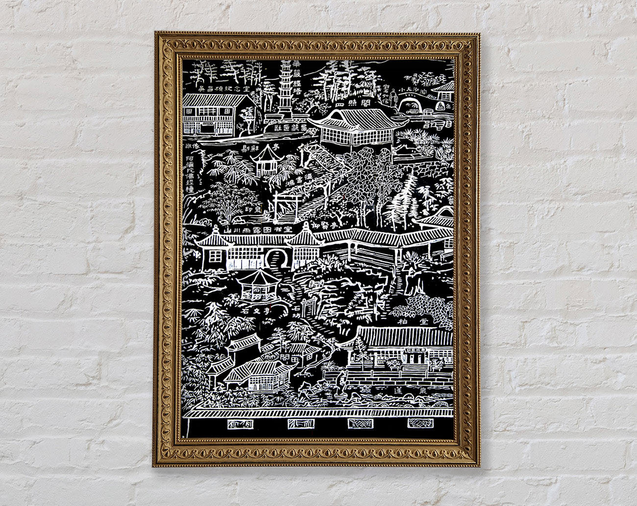 Beautiful Japanese Walled Garden From Above Framed Print
