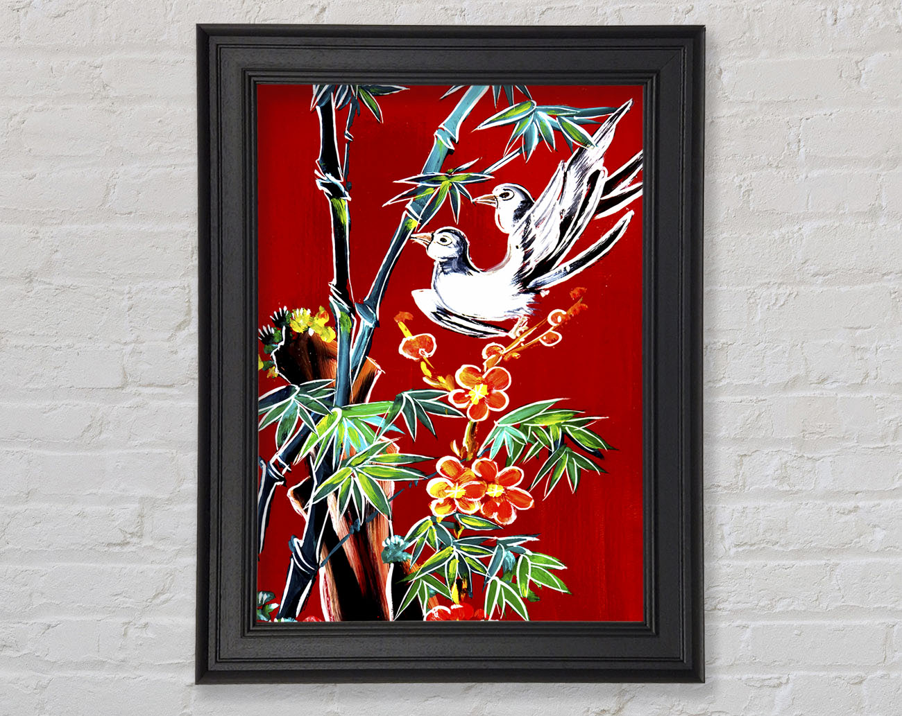 Red Garden Of Doves Framed Print