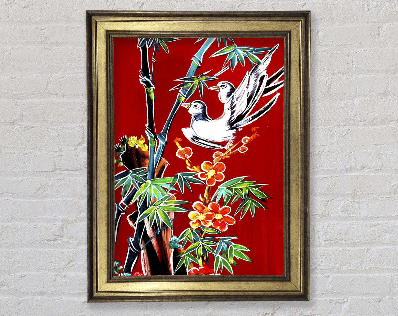 Red Garden Of Doves Framed Print