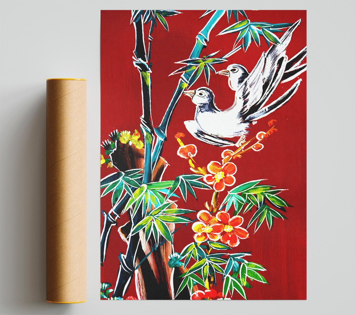 Red Garden Of Doves Print