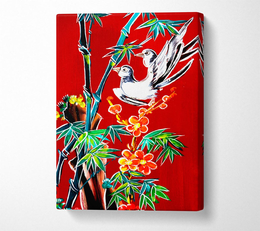 Red Garden Of Doves Canvas Print