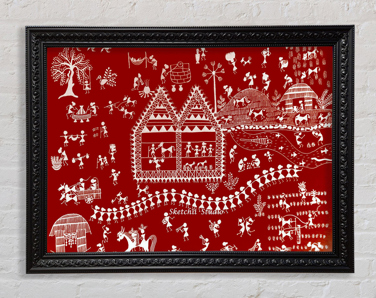 Aboriginal Warli Tribal Village Celebrations Framed Print