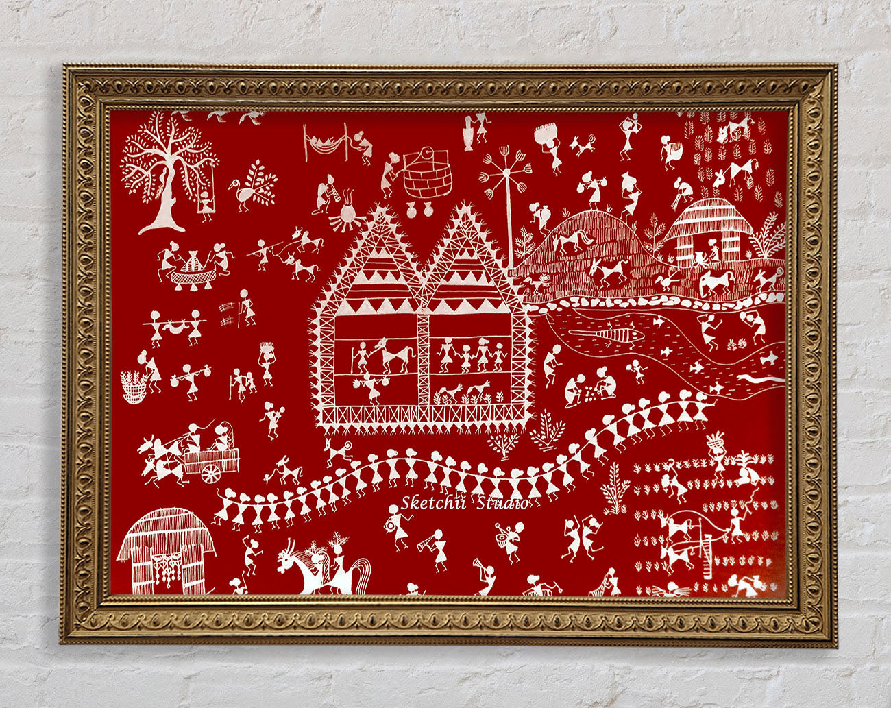 Aboriginal Warli Tribal Village Celebrations Framed Print
