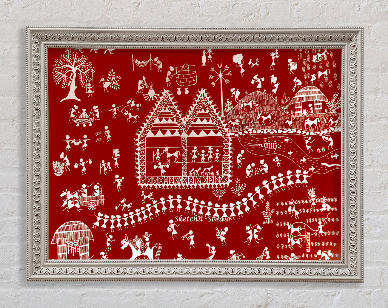 Aboriginal Warli Tribal Village Celebrations Framed Print