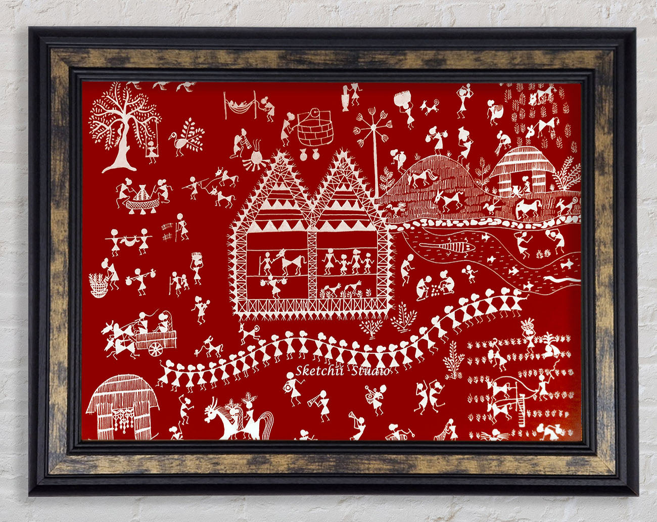 Aboriginal Warli Tribal Village Celebrations Framed Print