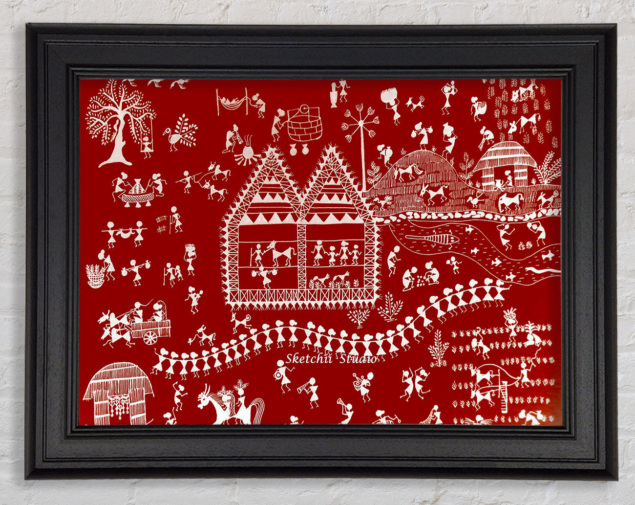 Aboriginal Warli Tribal Village Celebrations Framed Print