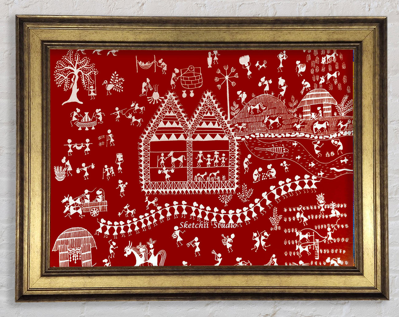 Aboriginal Warli Tribal Village Celebrations Framed Print