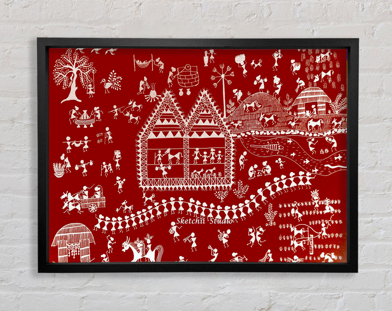Aboriginal Warli Tribal Village Celebrations Framed Print