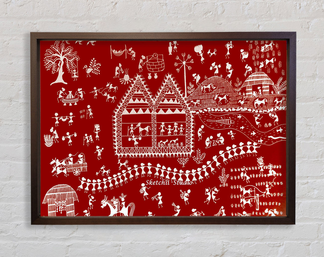 Aboriginal Warli Tribal Village Celebrations Framed Print