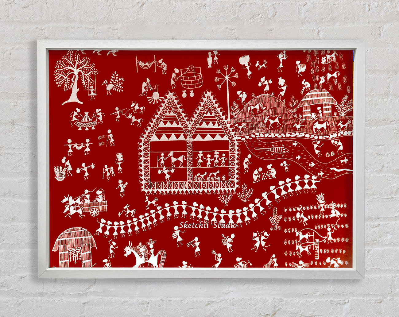 Aboriginal Warli Tribal Village Celebrations Framed Print
