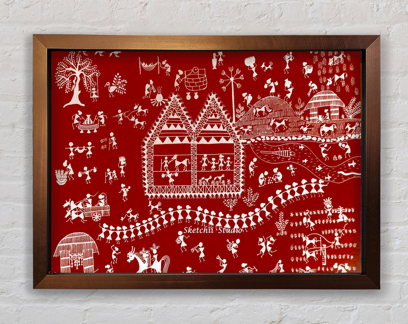Aboriginal Warli Tribal Village Celebrations Framed Print