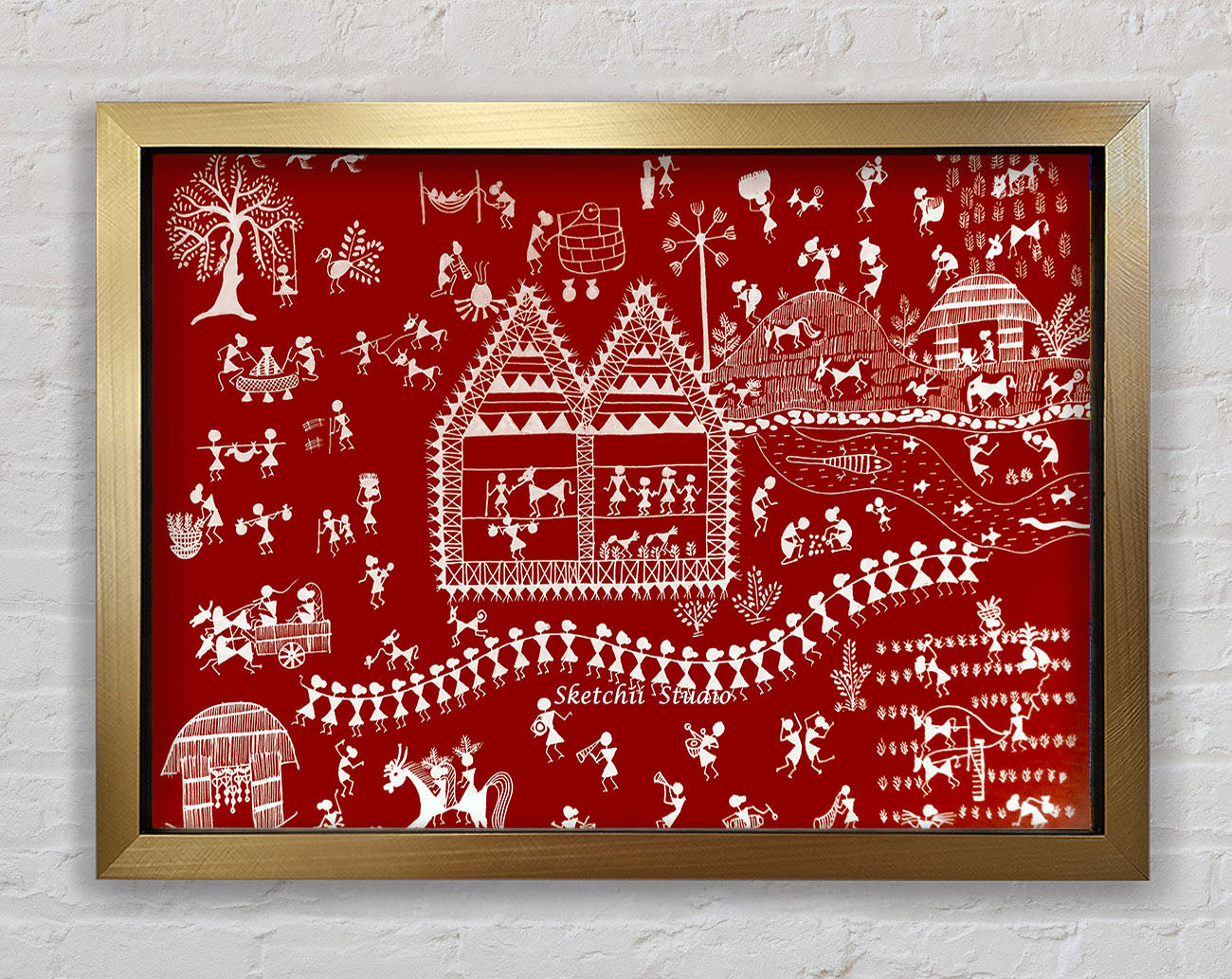 Aboriginal Warli Tribal Village Celebrations Framed Print