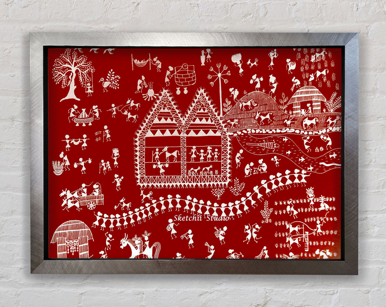 Aboriginal Warli Tribal Village Celebrations Framed Print