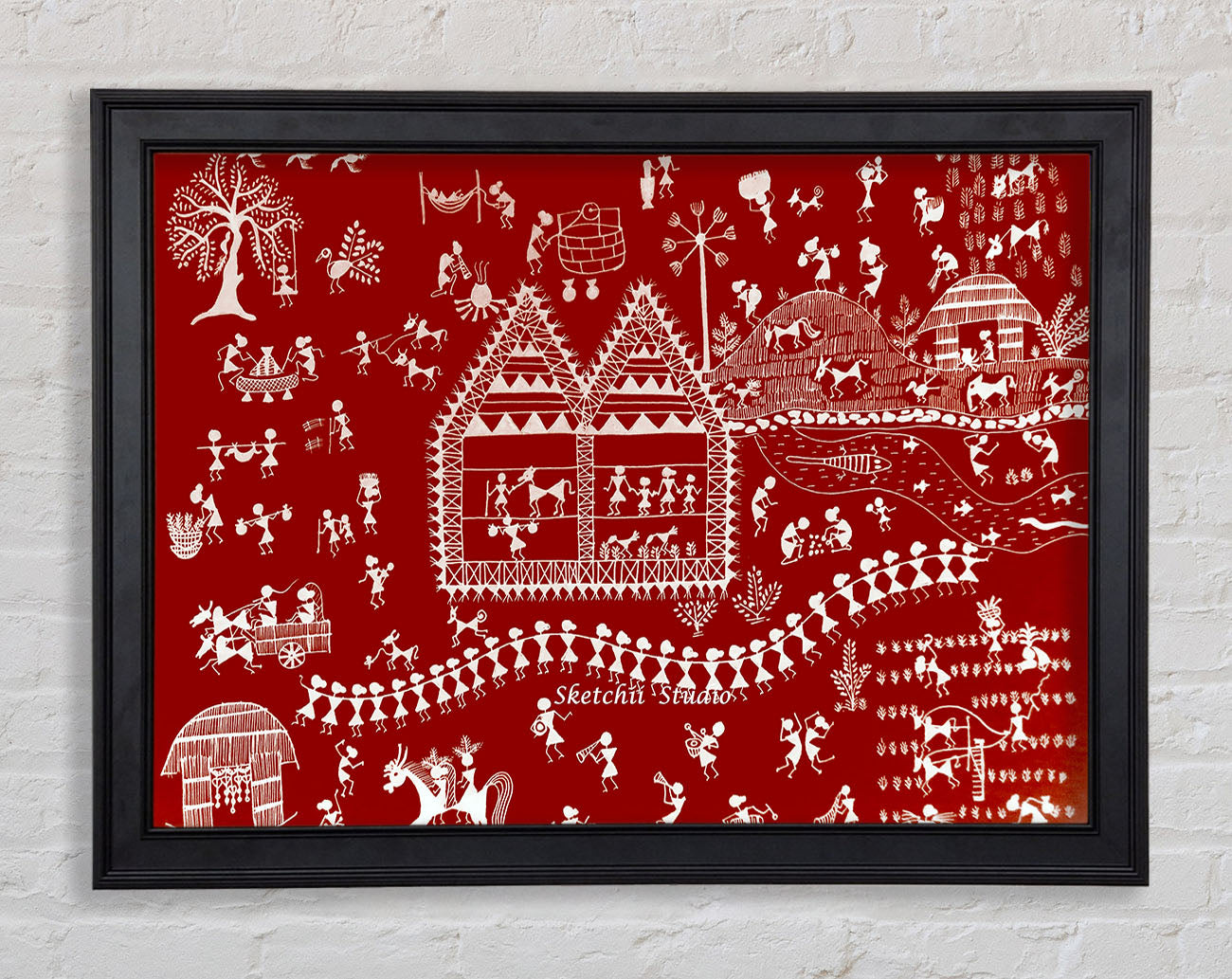 Aboriginal Warli Tribal Village Celebrations Framed Print