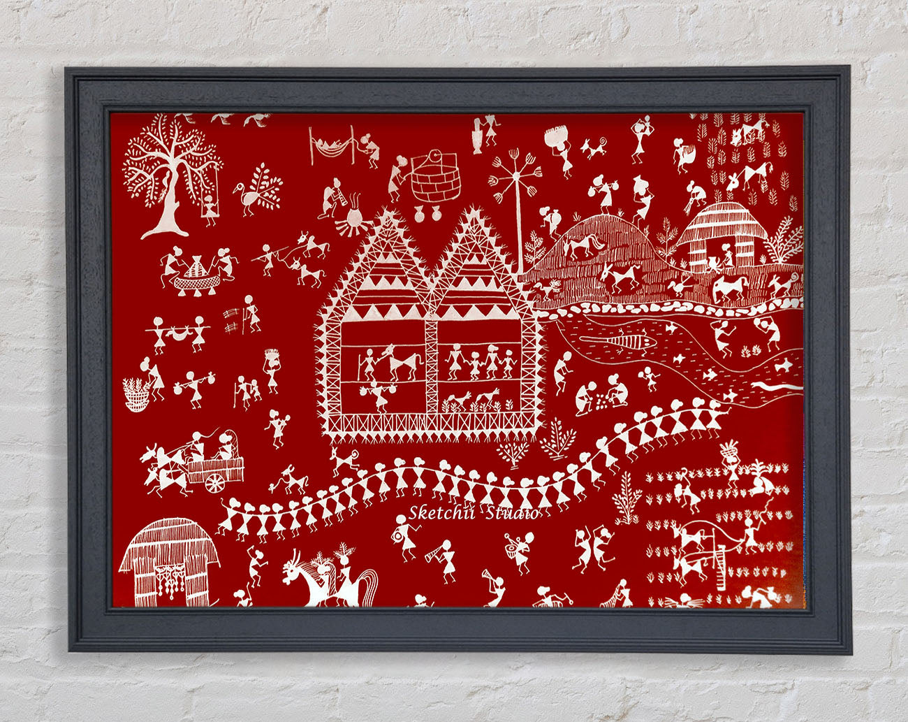 Aboriginal Warli Tribal Village Celebrations Framed Print