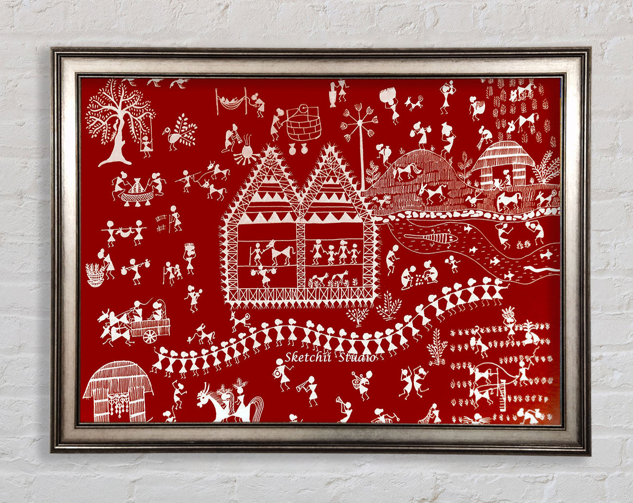 Aboriginal Warli Tribal Village Celebrations Framed Print