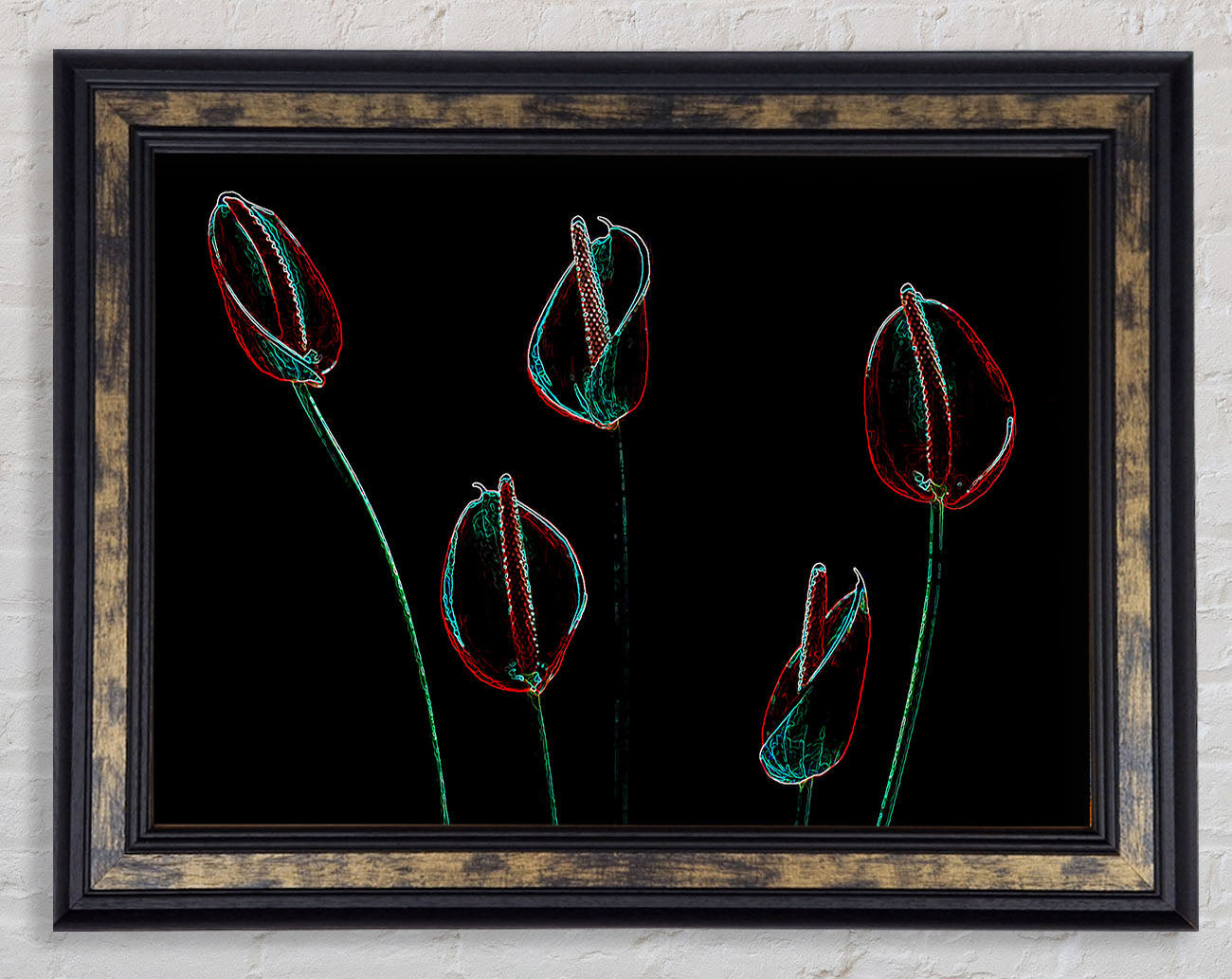 Abstract Neon Night Flowers Framed Print