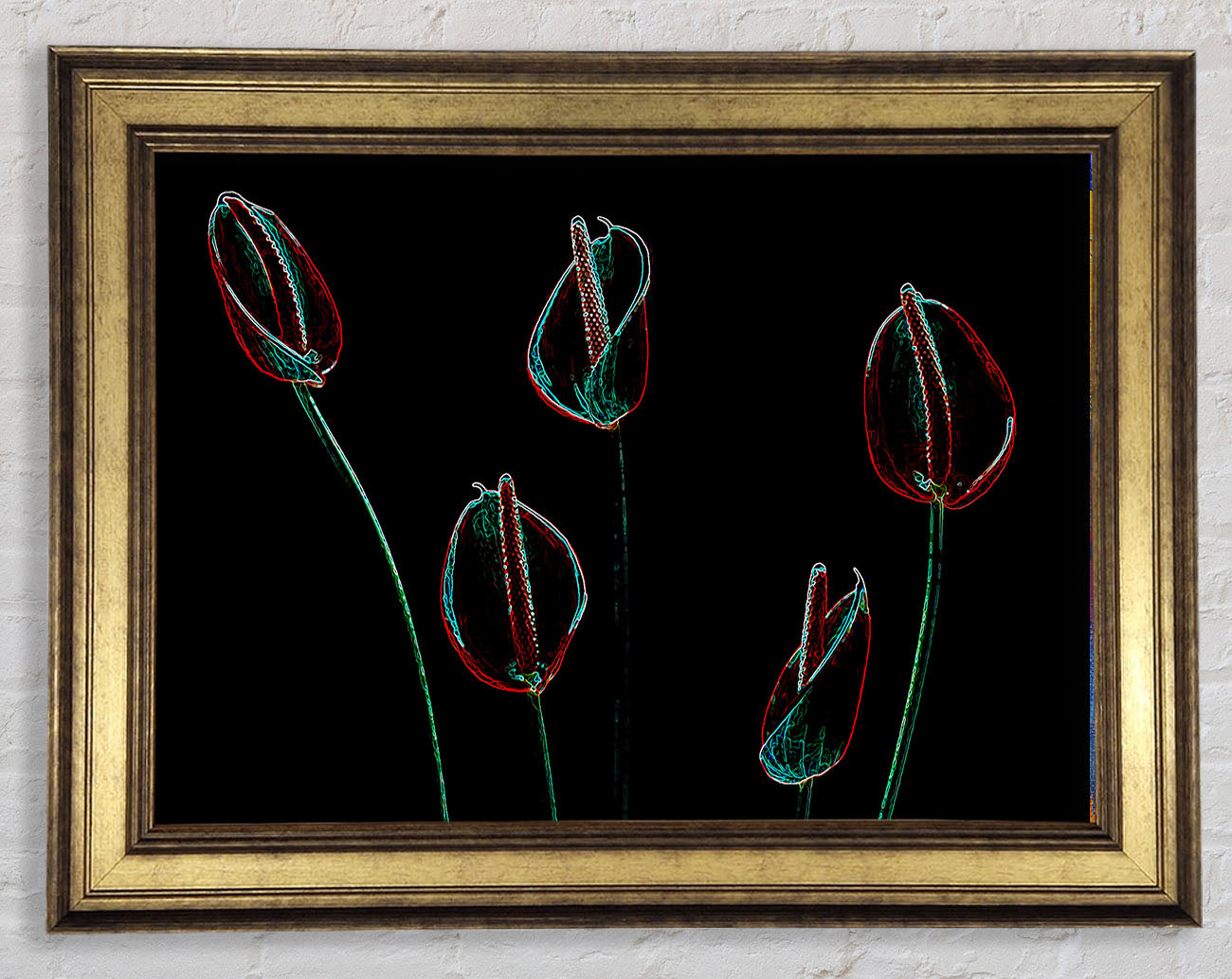 Abstract Neon Night Flowers Framed Print