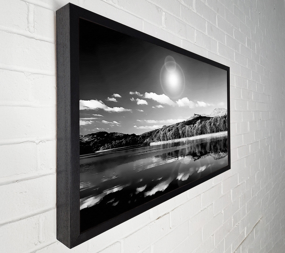 Sun Lake Reflections B n W Canvas Wall Art
