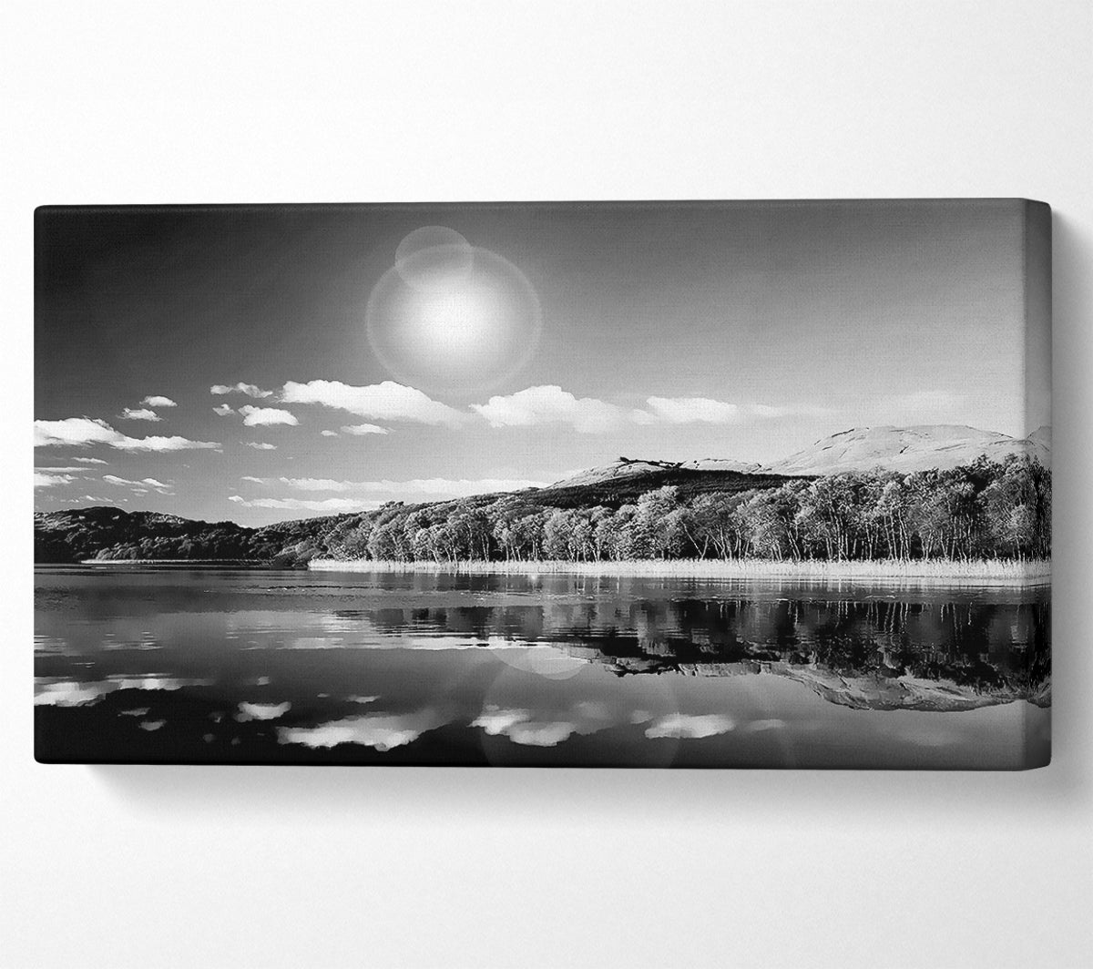 Sun Lake Reflections B n W Canvas Wall Art