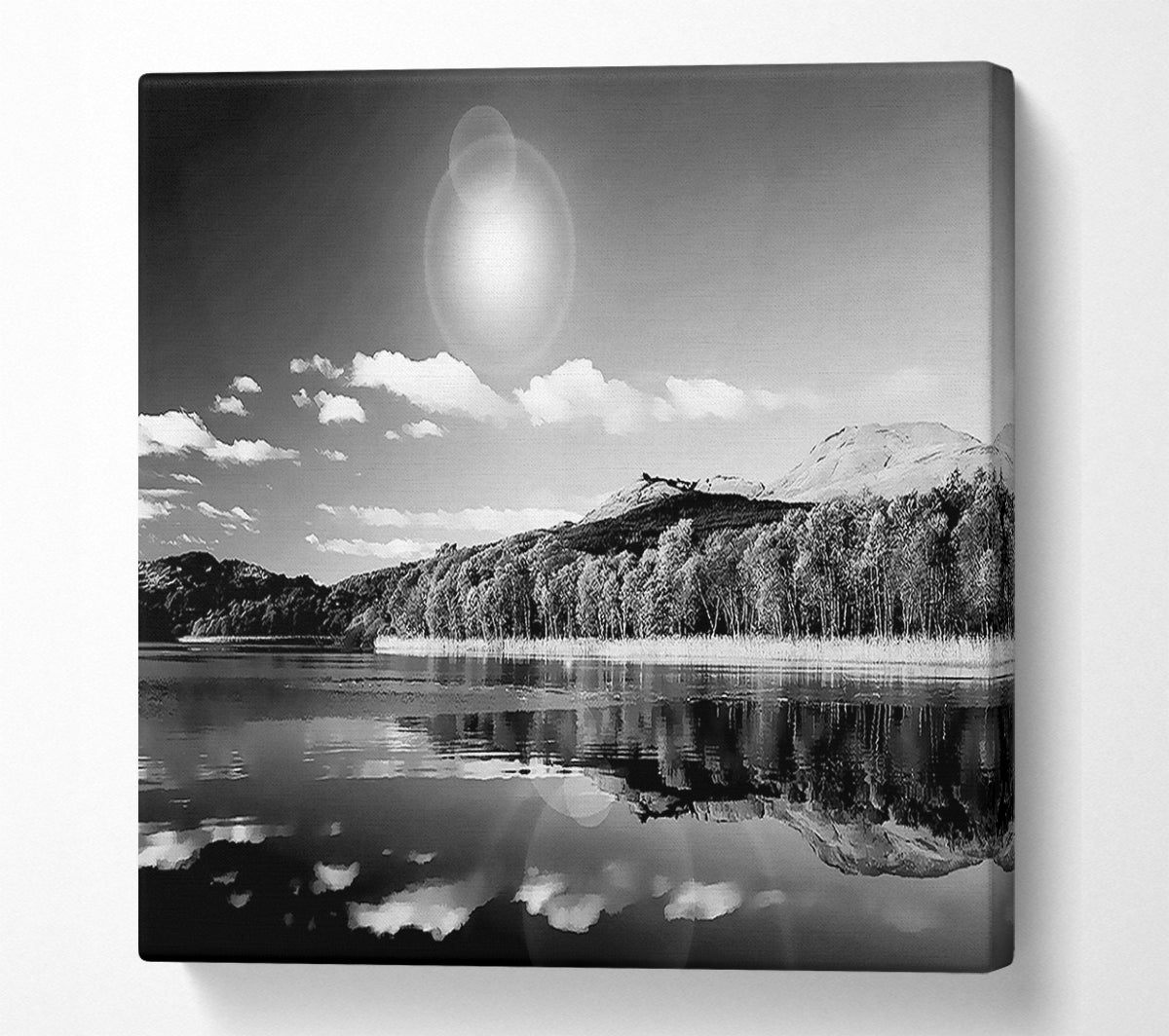 Sun Lake Reflections B n W Canvas Wall Art