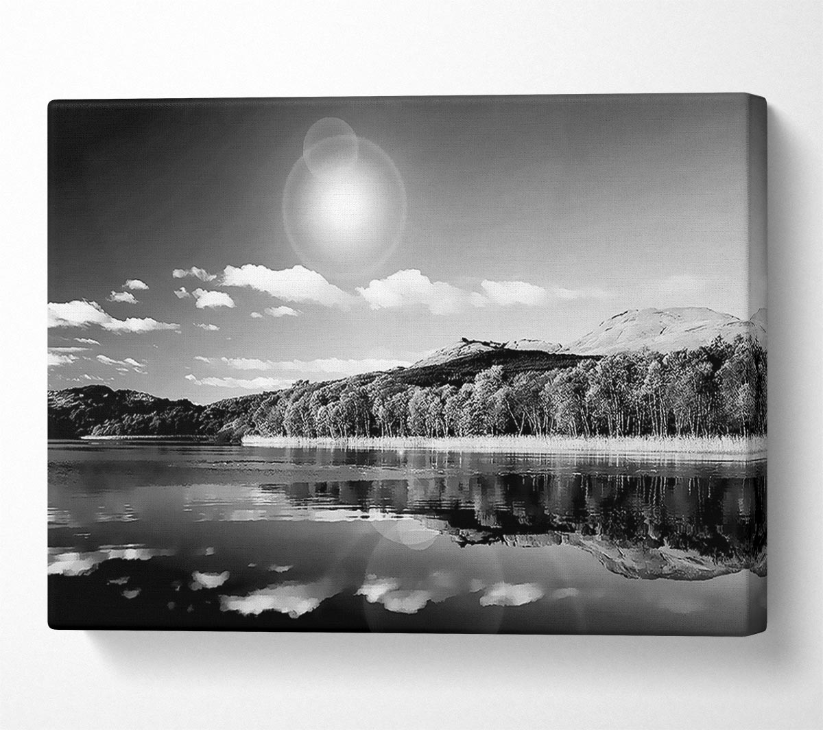 Sun Lake Reflections B n W Canvas Wall Art