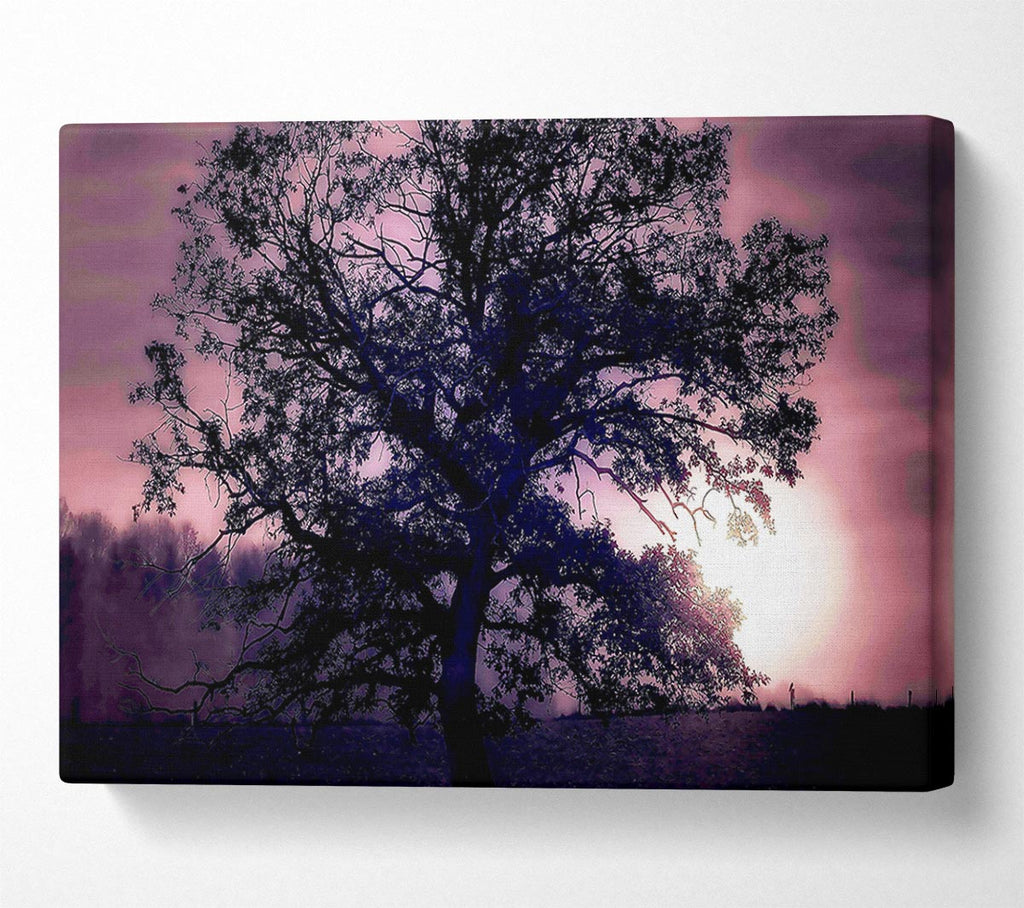 Tree Under Full Moon Canvas Wall Art